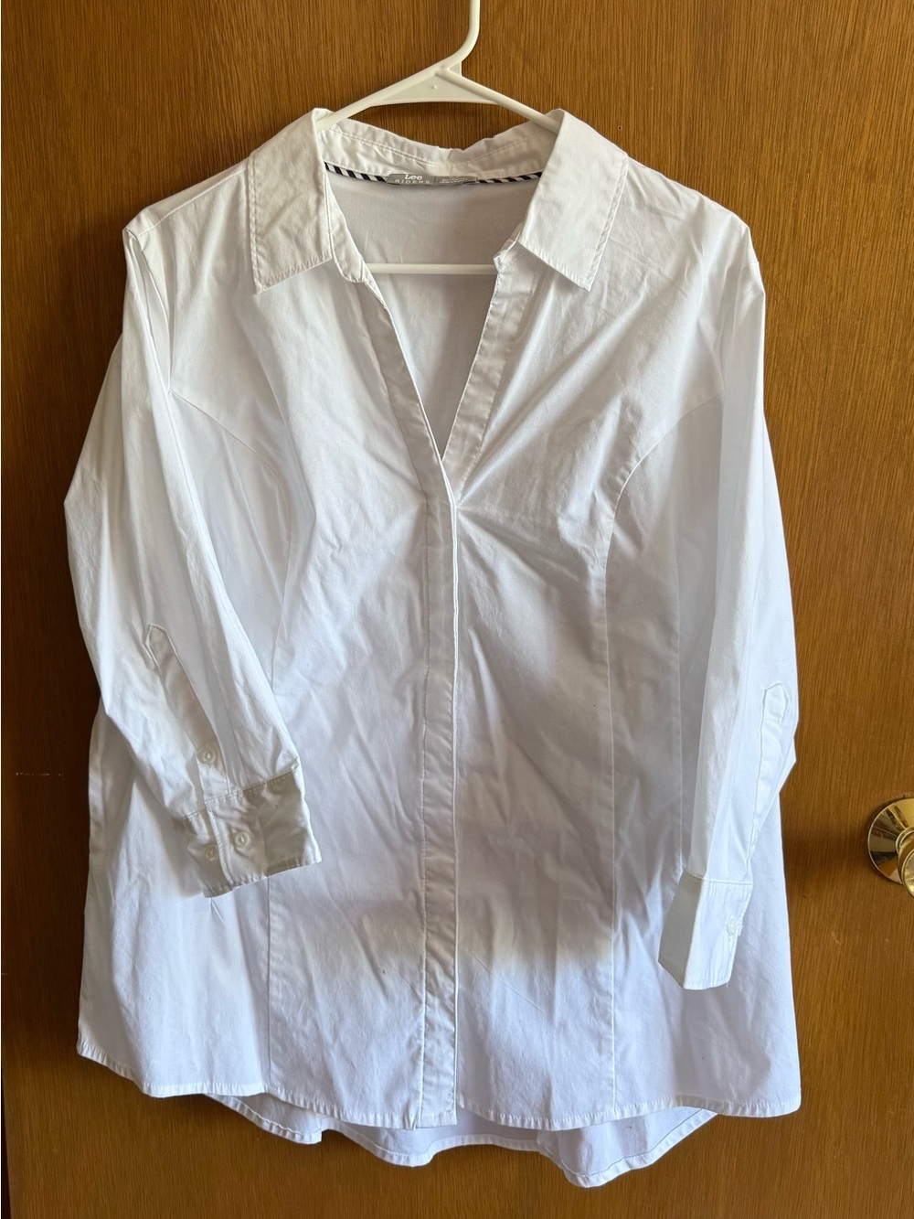 Riders by Lee 3/4 Sleeve White Stretch Blouse Button Down XL